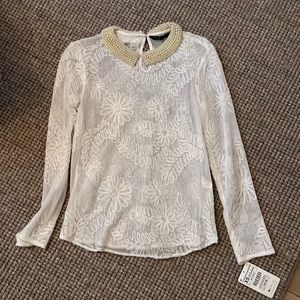 Zara floral see through blouse and pearl collar